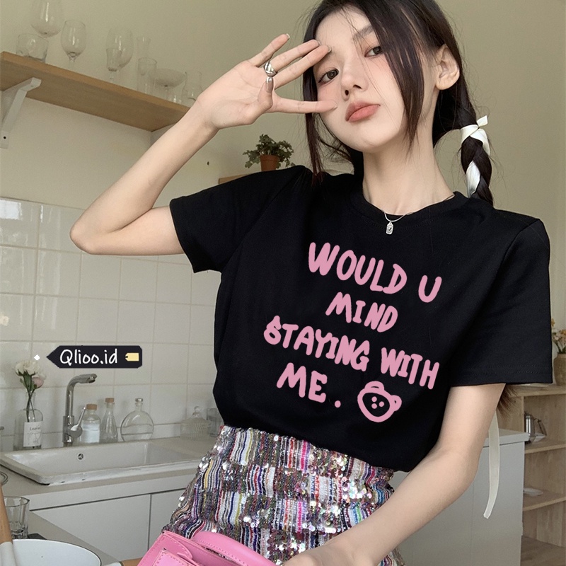 Print T-shirt Kaos Lengan Pendek Pink Pig English Baju Wanita Korean Style