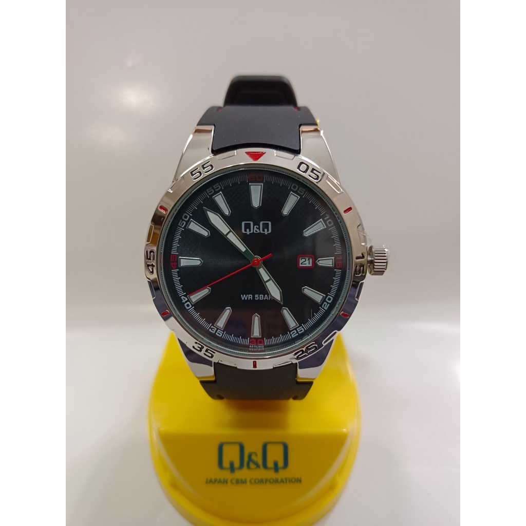 Jam Tangan Pria Casual Sporty Karet Rubber Tanggal Analog Original Q&amp;Q QnQ QQ A470 A470J Series