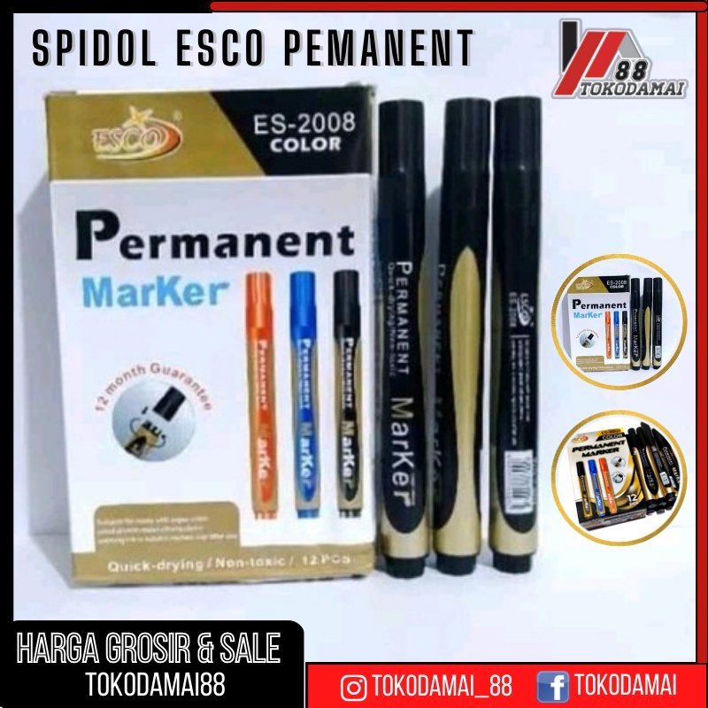 SPIDOL PERMANENT/PERMANENT MARKER ESCO-2008 TINTA HITAM MURAH