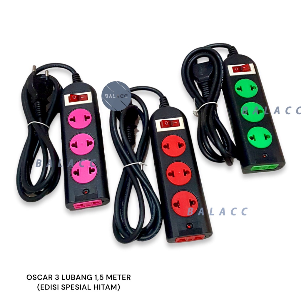 Stop Kontak 3 Lubang 1.5 Meter Oscar Warna / Colokan Listrik 3L 1.5m / Terminal Stopkontak Oscar 3 lubang Warna