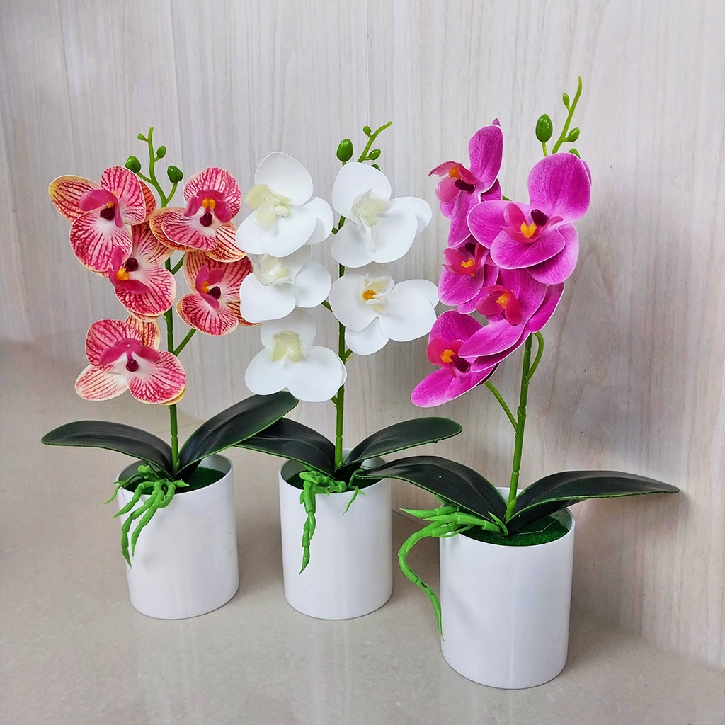 Tanaman Hias Plastik Ornamen Pot Bonsai Anggrek Gradient Bunga Pajangan Dekorasi Rumah Import Artificial Flower Satu7an PBP73