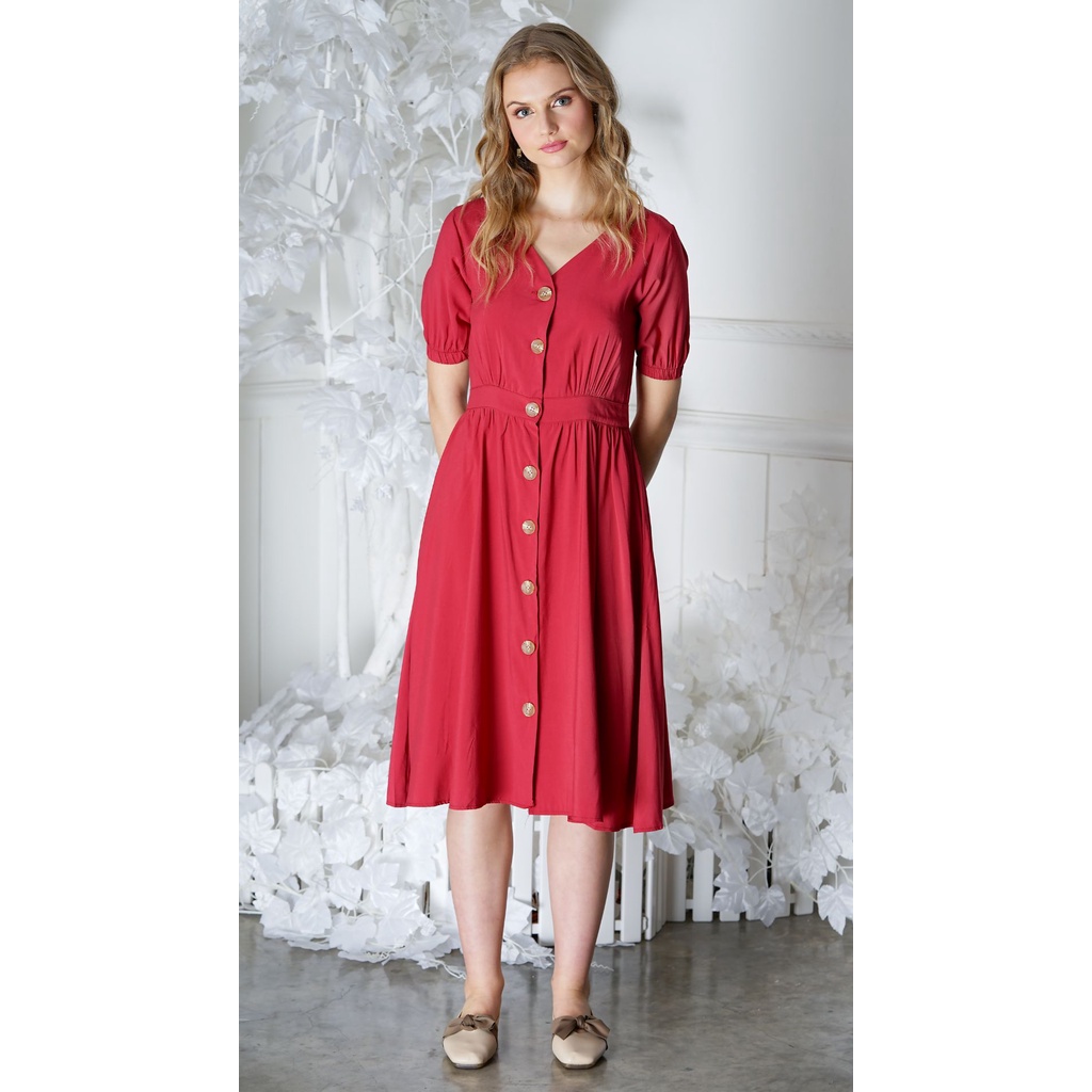 B-SL LWL V NECK BUTTON UP DRESS