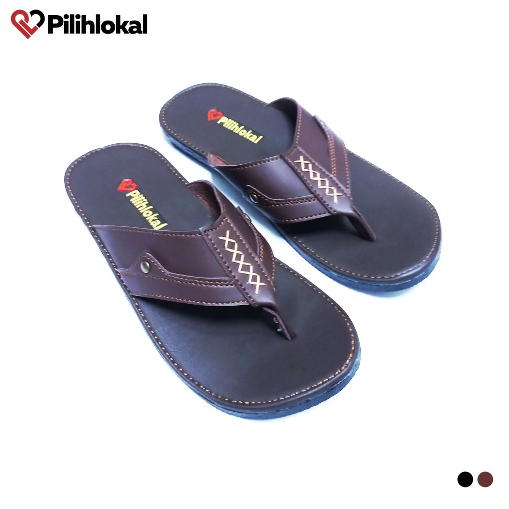 Pilihlokal - Sandal Kulit Pria Dewasa Casual Terbaru 2023 Model Jepit Distro Ukuran Besar Jumbo - Sendal Capit Cowok Remaja Kekinian Bahan Karet Tebal Anti Licin Lentur Murah Terlaris - Alas Kaki Laki Laki Kasual Untuk Undangan Lebaran Warna Hitam Coklat