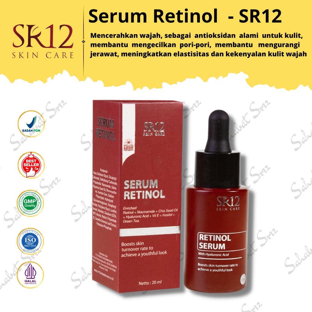 RETINOL SERUM SR12 / RETINOL 0,1% / ANTI AGING / MENCEGAH PENUAAN DINI / MENGATASI JERAWAT / MENCERAHKAN KULIT WAJAH