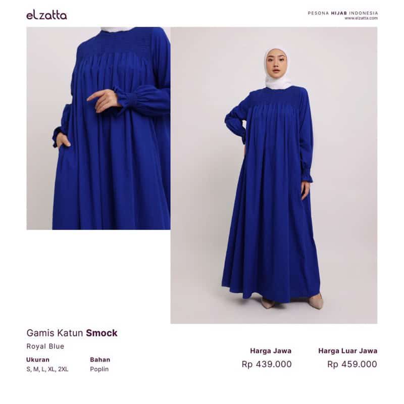 ELZATTA Gamis Katun Smock - Fashion Wanita Muslimah - Gamis Dress Polos Panjang Bahan Katun