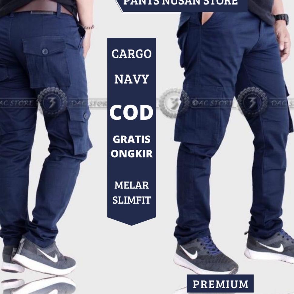 TERBARU Celana Cargo PDL Warna Navy Biru Dongker Panjang Pria Dewasa Slimfit Original