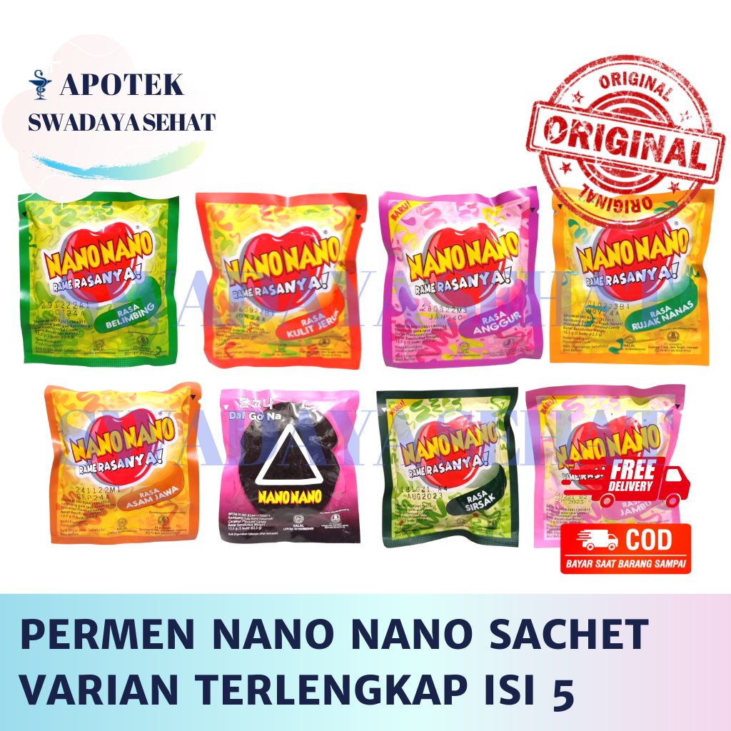 PERMEN NANO NANO SACHET Isi 5 Varian Terlengkap Butir Permen Rasa Kulit Jeruk Rame Rasanya Dalgona Sirsak Jambu Anggur Asam Jawa Rujak Nanas Belimbing