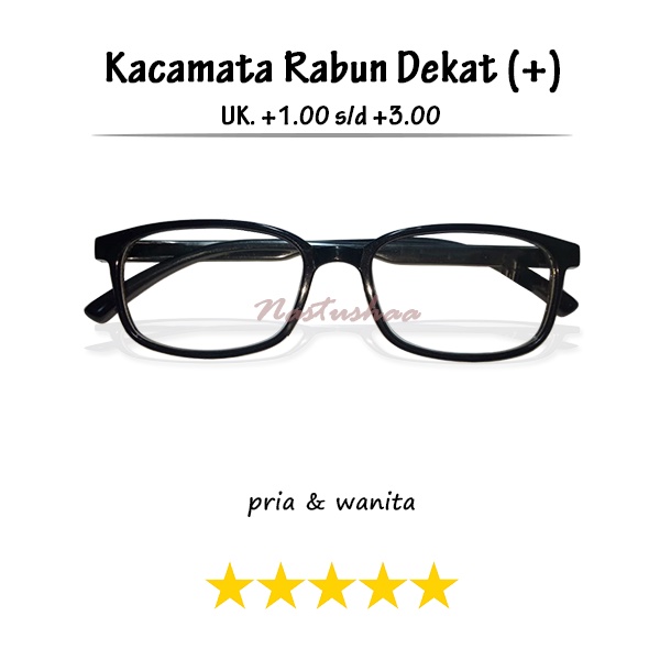 Kacamata Baca Plus Frame Kotak Hitam Untuk Pria/Wanita Kacamata Lensa Rabun Dekat Tersedia Uk. +1.00 s/d +3.00 Unisex NO CASE