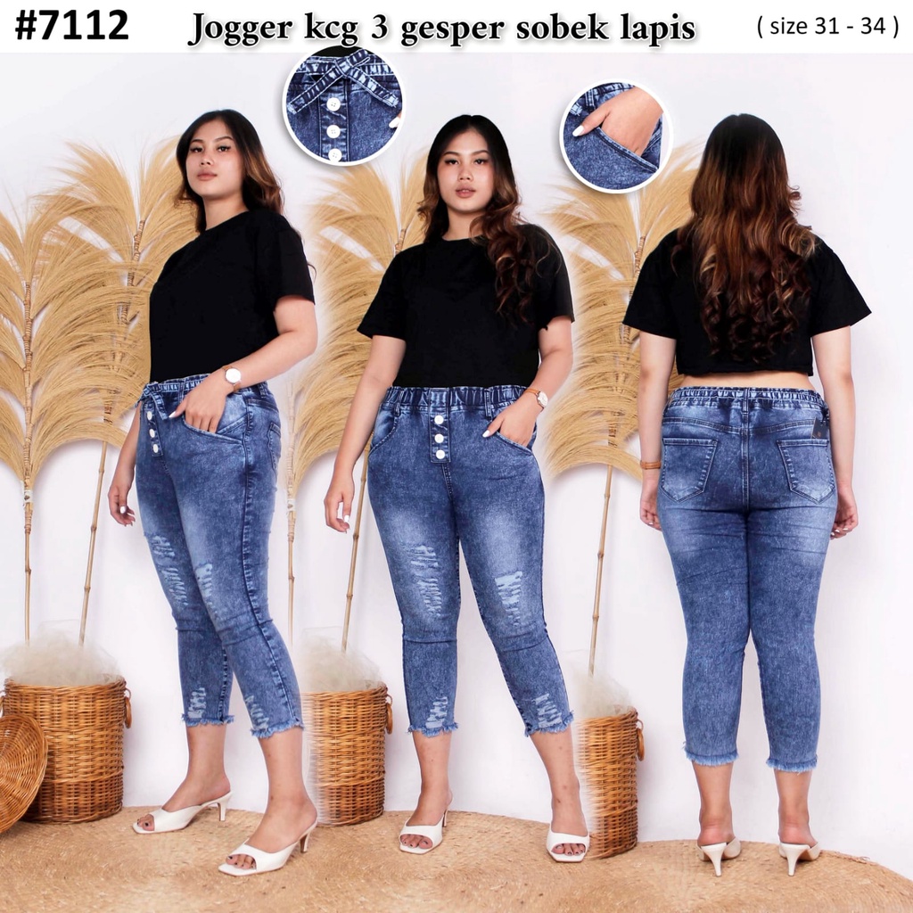 Celana Jeans Wanita 7/9 Jogger Sobek Kancing 3 31-34 Bisa Bayar Ditempat(COD)