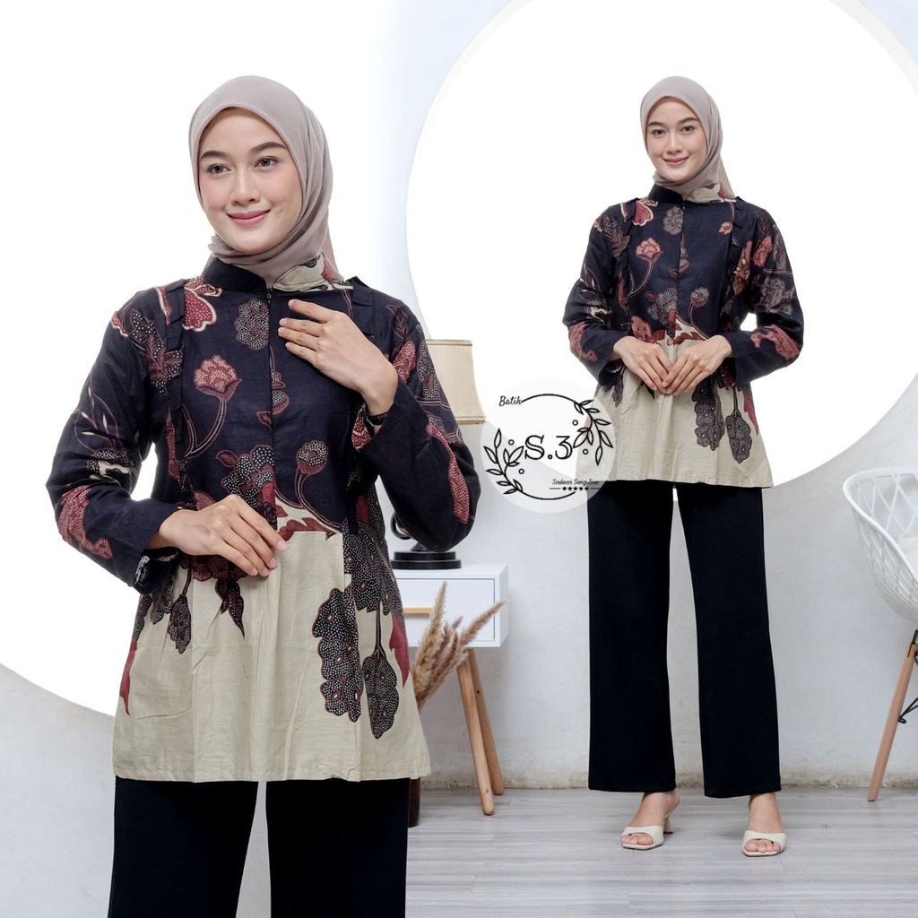 Baju Batik Wanita Modern Atasan Blouse Batik Kerja Kantor Wanita Motif Santika