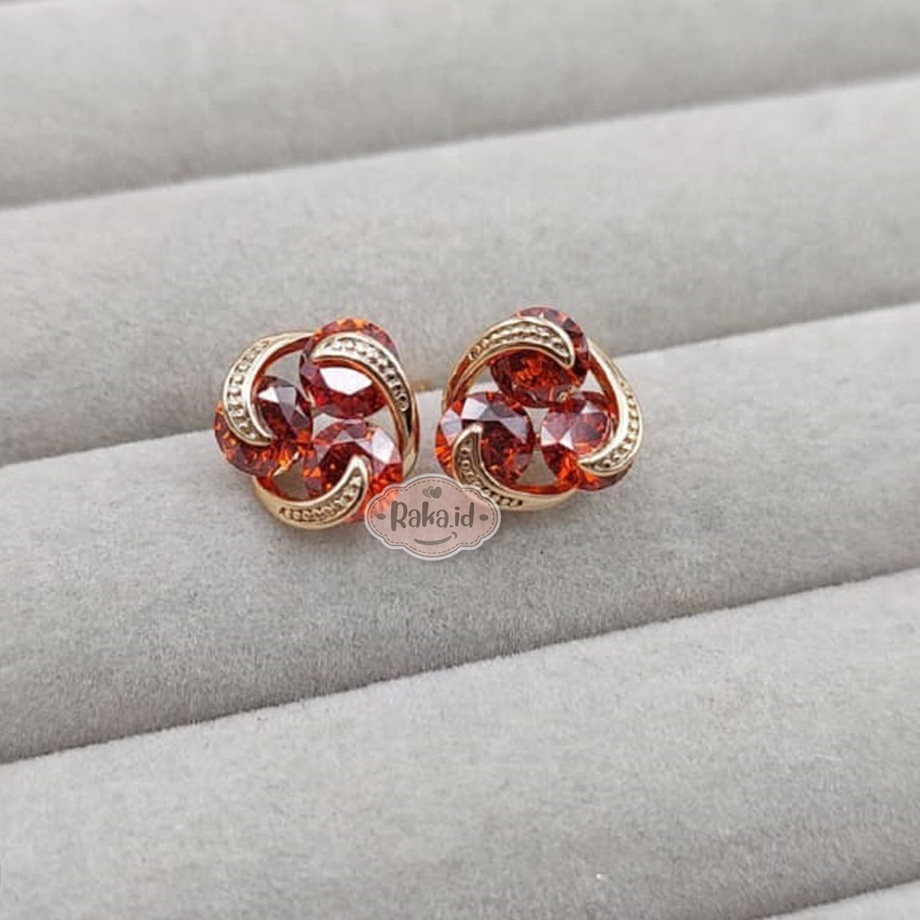 Anting Korean Style Anting Anti Karat Anting Tusuk Motif Mata Bulat Bunga Merah 1261