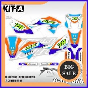 Decal Stiker Motor KLX BF MOTIF GARIS RACING PUTIH BIRU OREN D-A3-460 1M4R23 sparepart