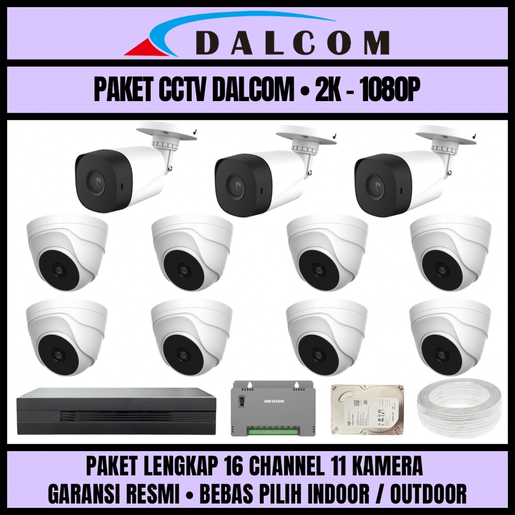 PAKET CCTV DALCOM 16 CHANNEL 11 KAMERA 2K 1080P