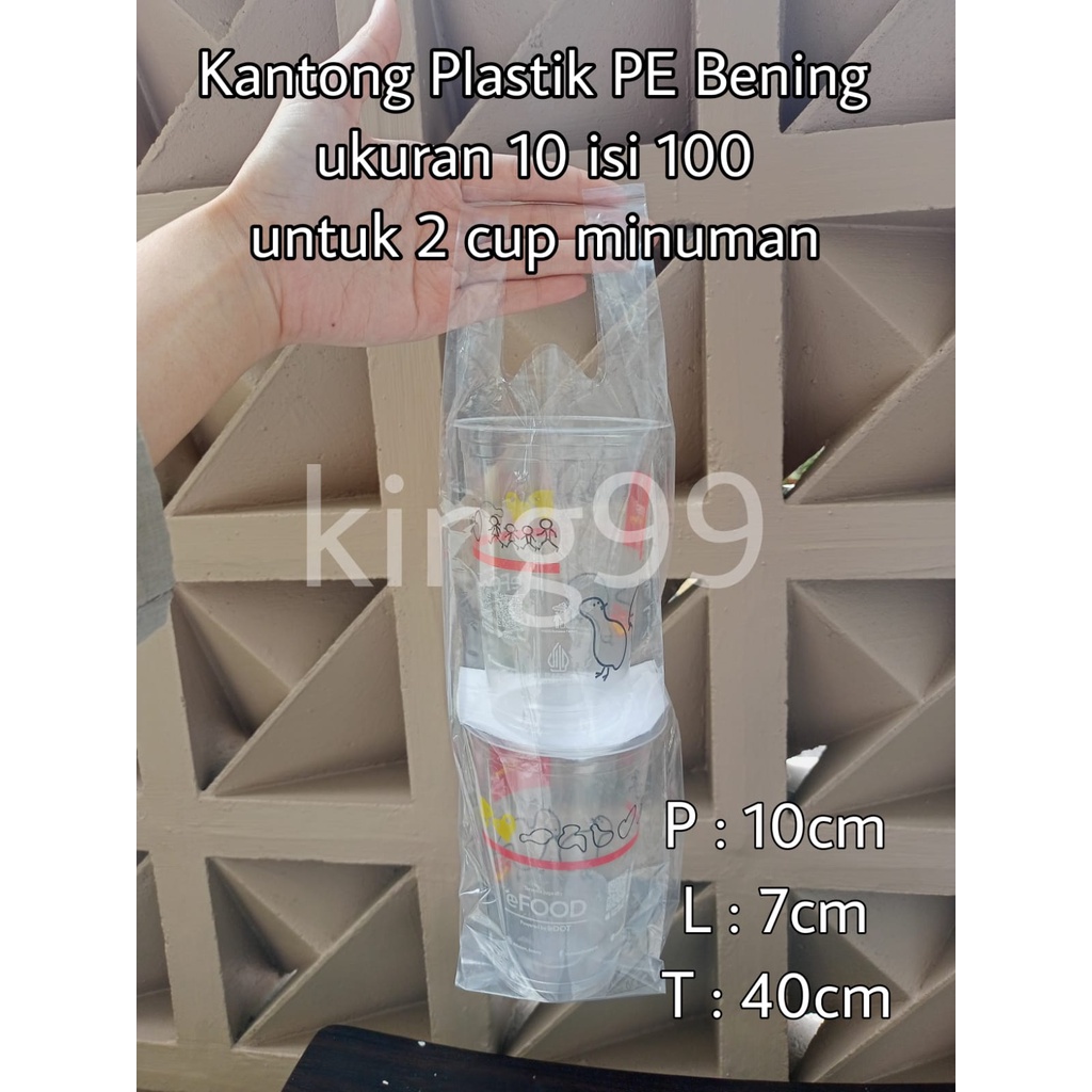 [ISI 100 PCS] KANTONG PLASTIK PE BENING TRANSPARAN UKURAN 10 UNTUK 2 CUP MINUMAN