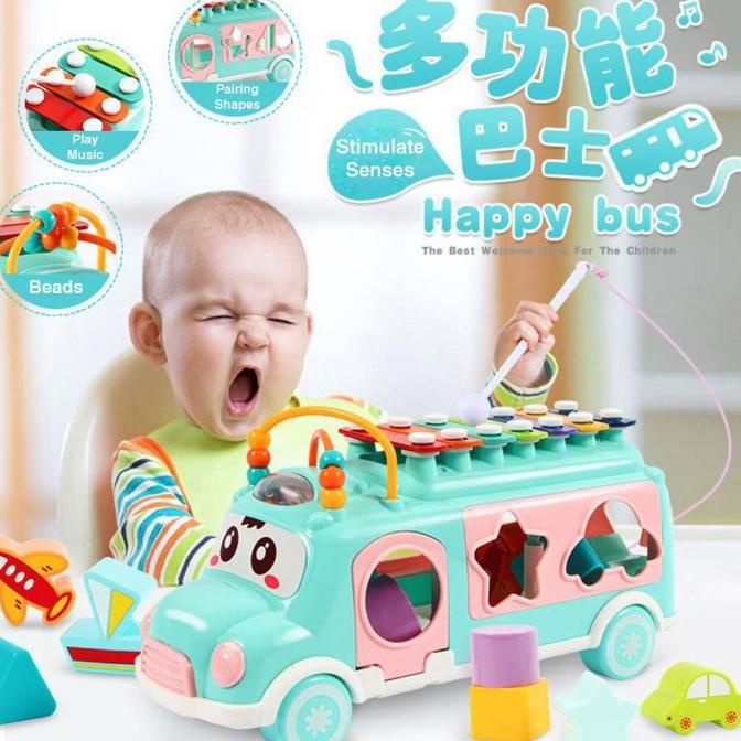 Mainan Anak Edukasi Bayi Happy Bus Xylophone Puzzle 1 2 3 Tahun