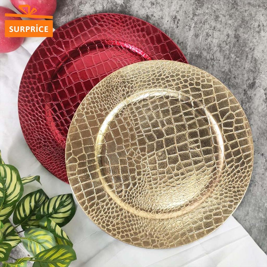 SGS Nampan Bulat Merah Emas Nampan Bulat Lebaran/Tempat Saji Bulat