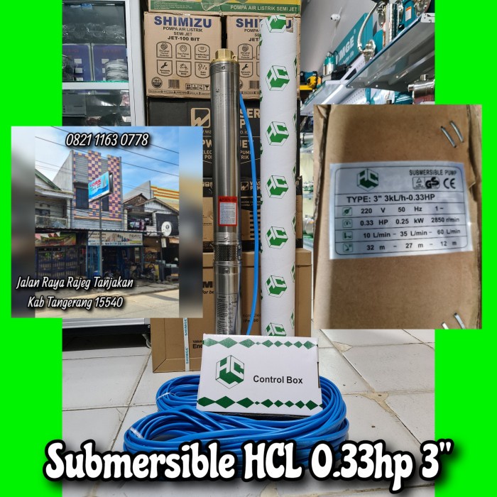 SUBMERSIBLE HCL 0.33HP 3INCH KABEL 30 METER POMPA SATELIT HCL