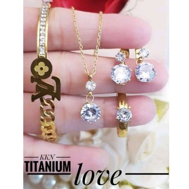 Set Perhiasan Titanium Wanita Dewasa Terbaru Gold Cantik Mewah Lapis Emas Awet Anti Karat 103a8