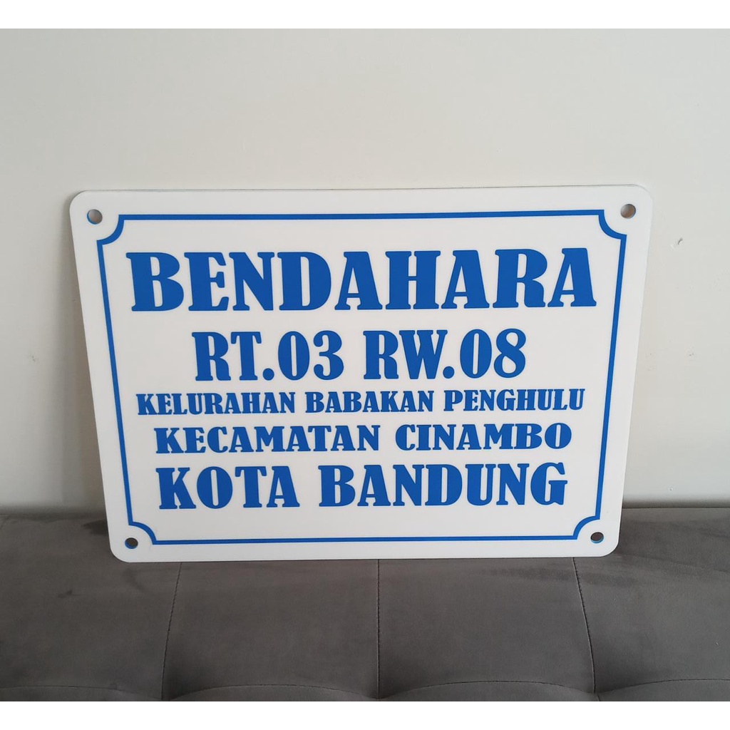 Papan Nama Alamat Bendahara Akrilik Acrylic | No rumah 30x40 cm