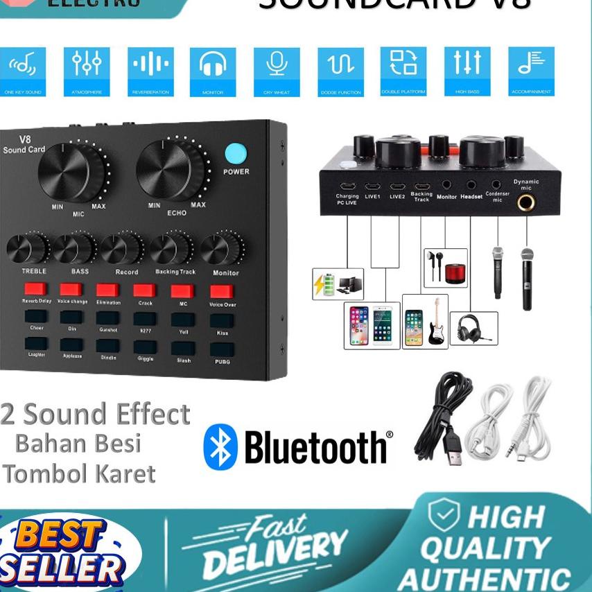 ✦ Sound card V8 // Sound Card V8s Bluetooth Live Sound Card Audio USB External ➪
