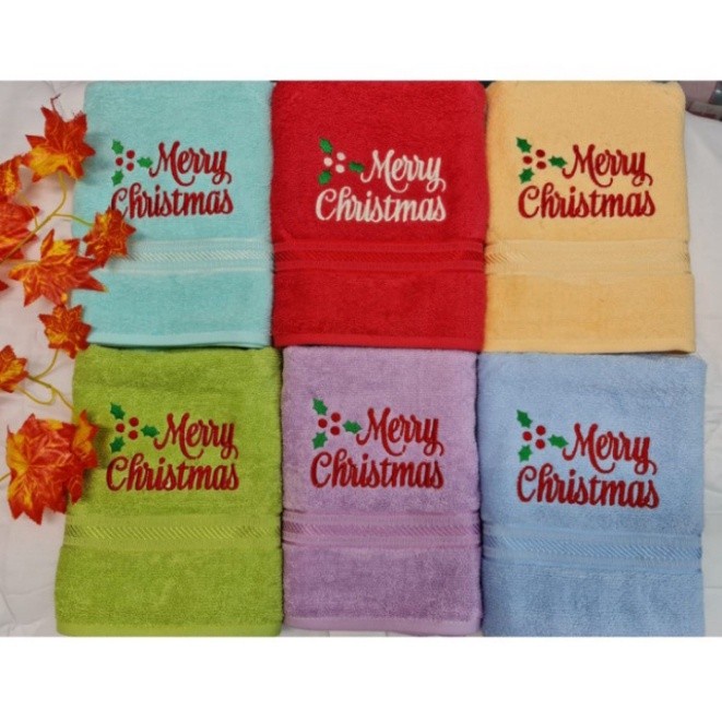 Terlaris Ren Souvenir Handuk Bordir Merry Christmas Merah Putih 70X140 / 50X100