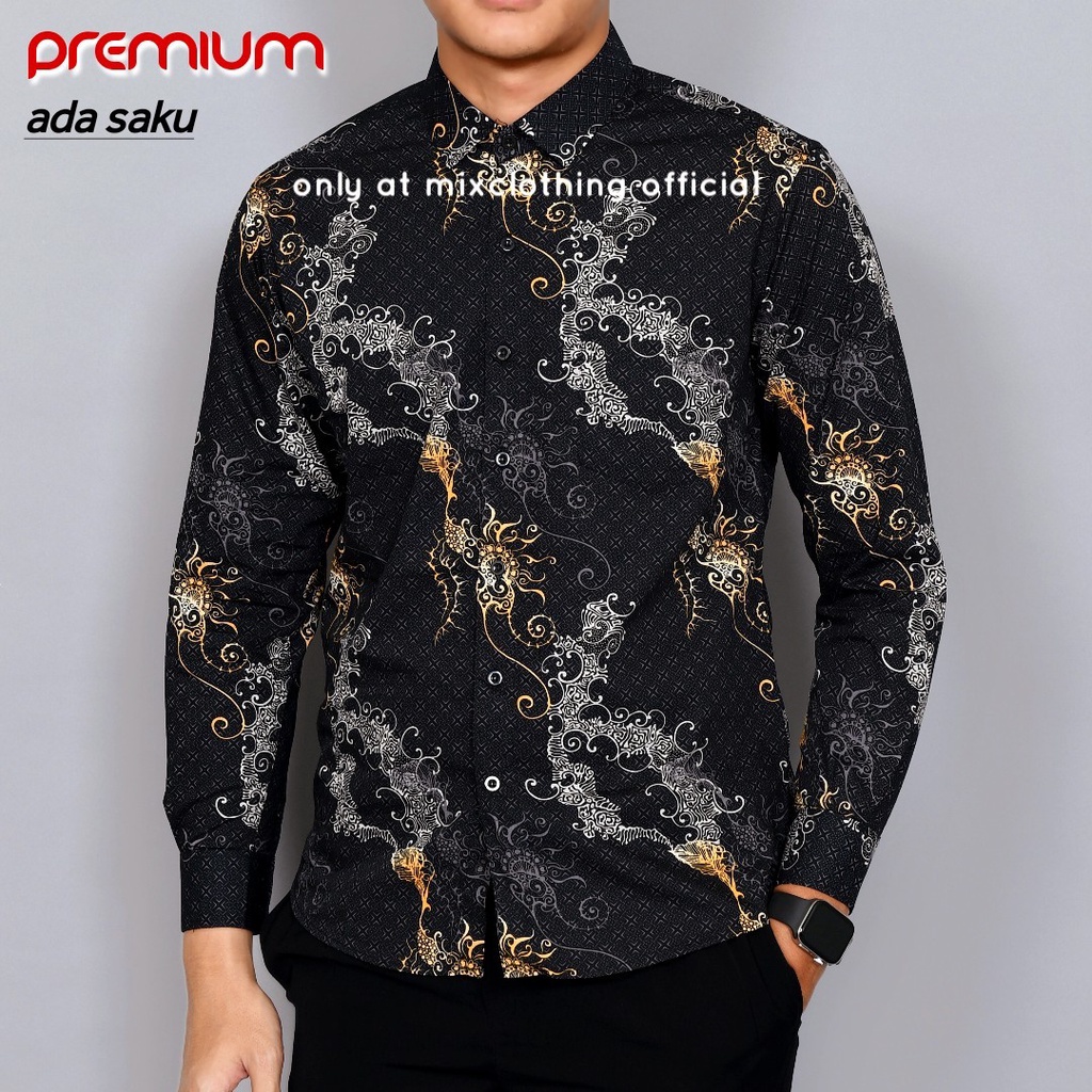 Baju Batik Pria Slimfit Kemeja Lengan Panjang Hem Slim Fit LBL