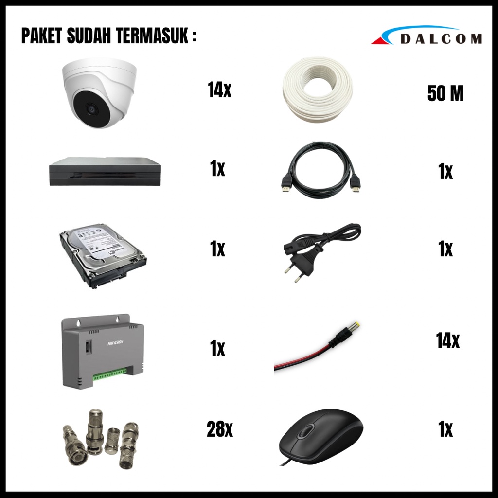 PAKET CCTV DALCOM 16 CHANNEL 14 KAMERA 2K 1080P