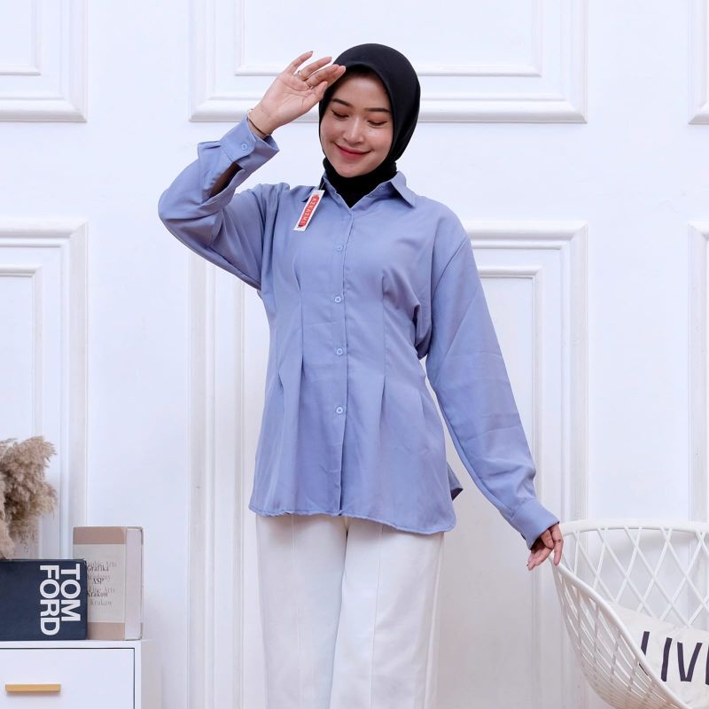 Alexa Blouse Basic Kemeja Wanita Polos Lengan Panjang Kemeja Kantor