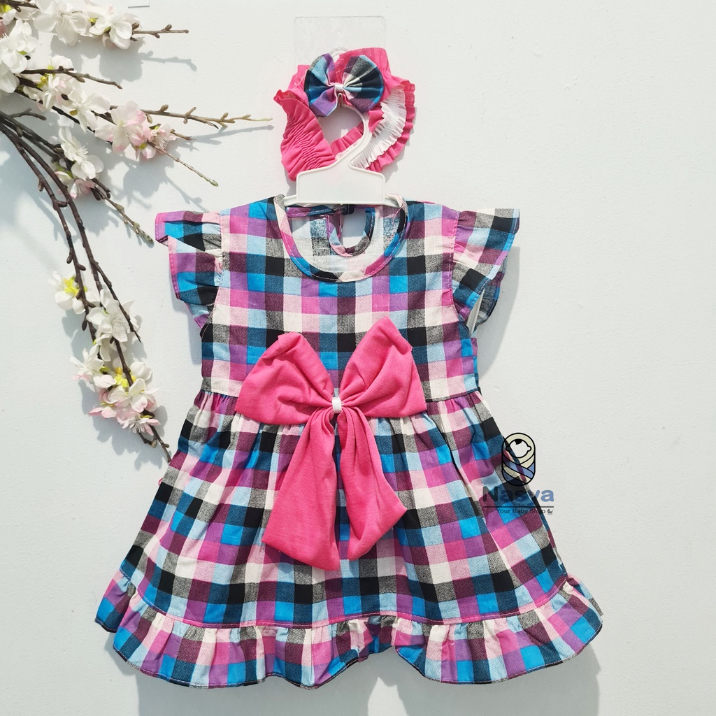 [P-053] Dress Bayi Lucu dengan bandana (0-6 bulan)