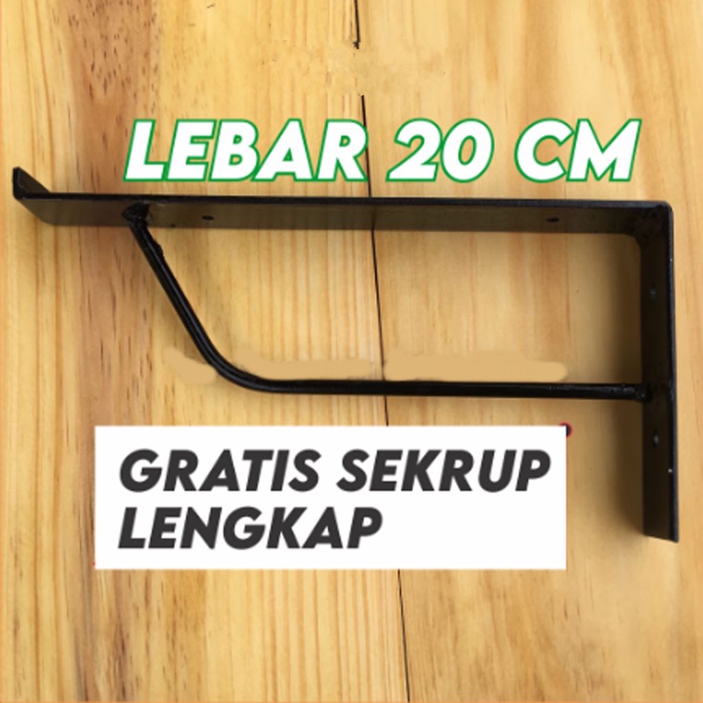Bracket Besi Penyangga Rak Papan | Siku Ambalan Dinding Melayang | Breket Besi Serbaguna 20 - 25 cm 
