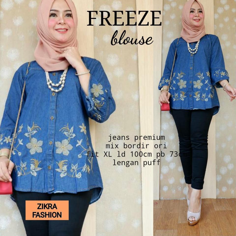 [ART. 2973 puff bordir freeze blouse zikra fashion wanita premium murah