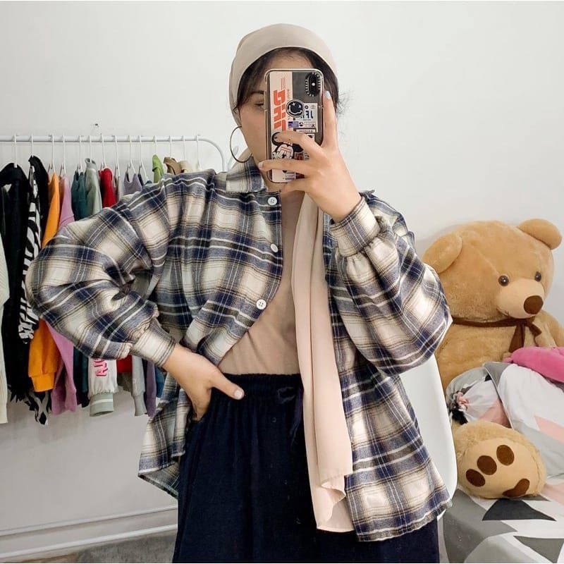 Kemeja Wanita Kymberli Motif Kotak Kotak Kemeja Wanita Oversize Kotak Kotak