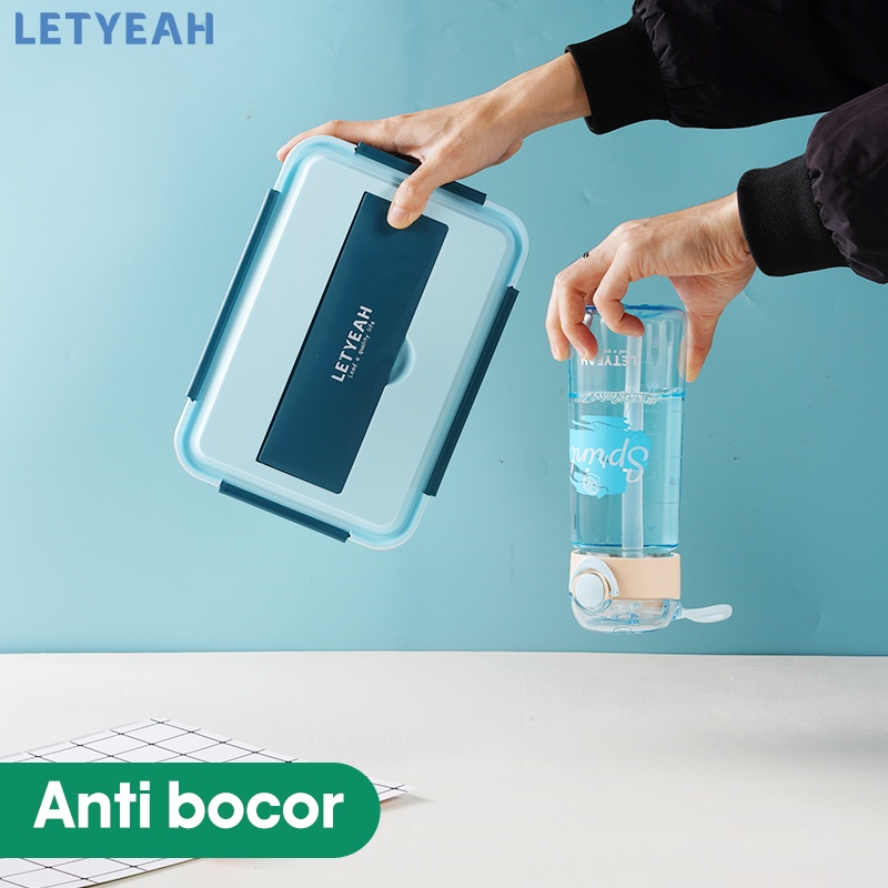 letyeah Lunch box set tas bekal dan 4 sekat kotak makan stainless 304 /570ml botol minum anti tumpah