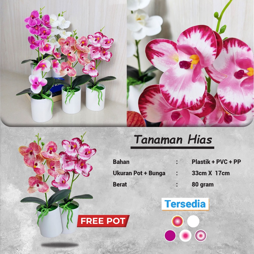 Tanaman Hias Plastik Ornamen Pot Bonsai Anggrek Gradient Bunga Pajangan Dekorasi Rumah Import Artificial Flower Satu7an PBP73