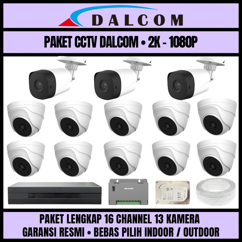 PAKET CCTV DALCOM 16 CHANNEL 13 KAMERA 2K 1080P