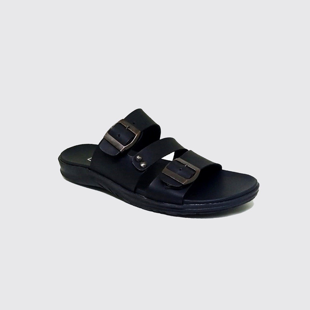 DERICK X ZAGIB | Sandal Pria Kulit Asli Full Black &amp; Brown / Sendal Flat Cowo Style