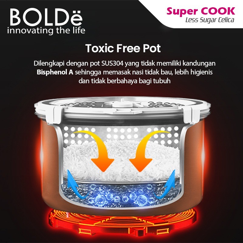 BOLDe Super Cook Less Sugar Celica Rice Cooker 1.2 Liter Rice Cooker Magic Com Penanak Nasi