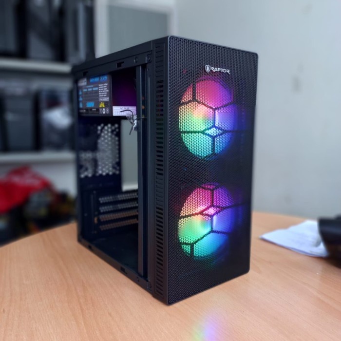 Power Up Casing Raptor Power Max 700 M-ATX With 2 Fan Case RGB PSU 500w Tempered Glass