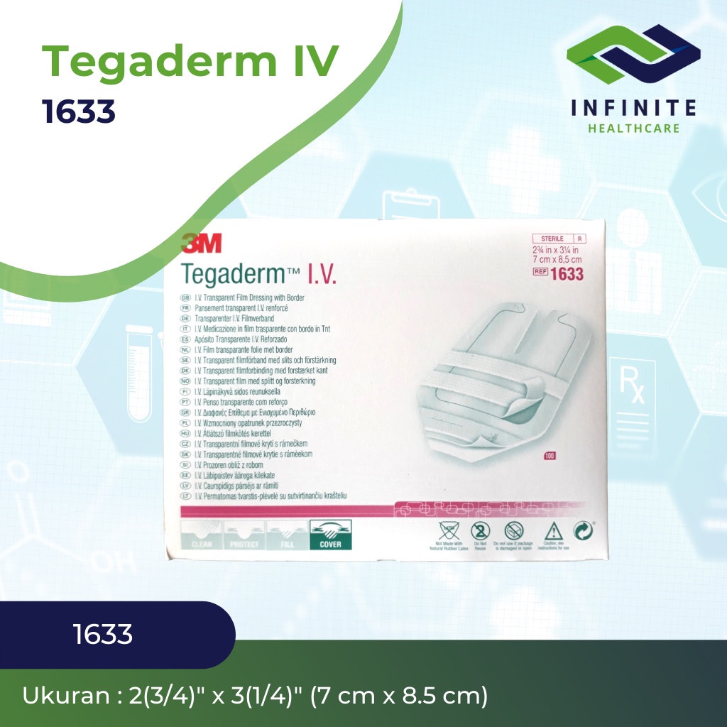 Tegaderm IV 1633 size 7cm x 8.5cm isi 100pcs Tegaderm Infus Transparant Film Dressing