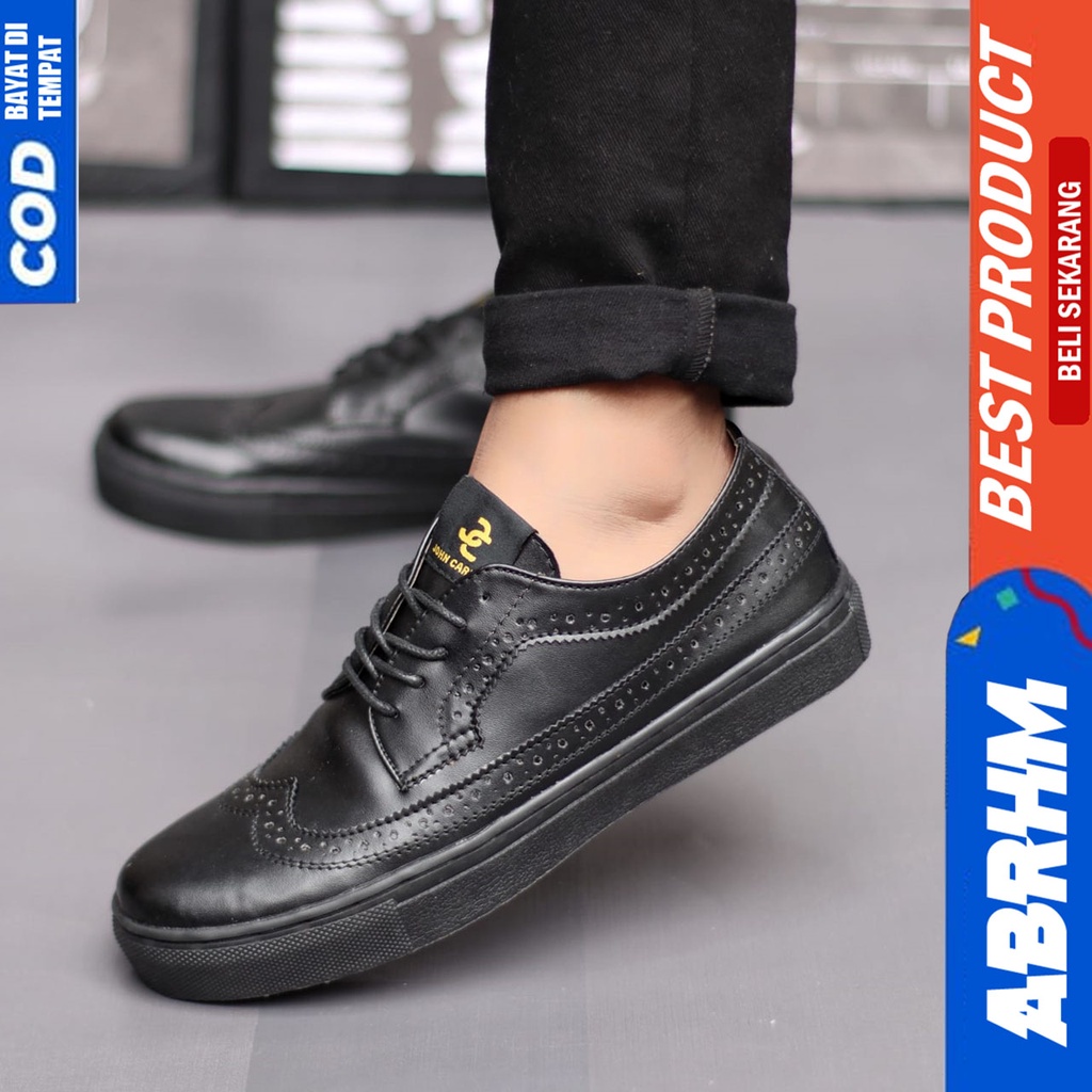 Sepatu Casual Sneakers Pria Hitam Kerja Kantor Abrhm Lonwing