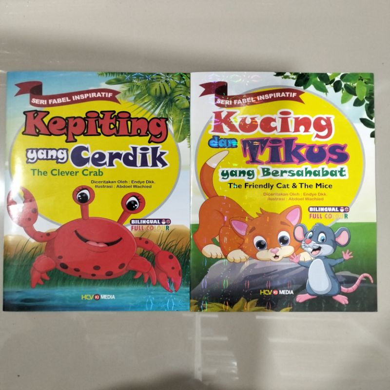 BUKU FABEL CERITA ANAK DAN DONGENG BINATANG BILINGUAL KEPITING YANG CERDIK KUCING & TIKUS YANG BERSA