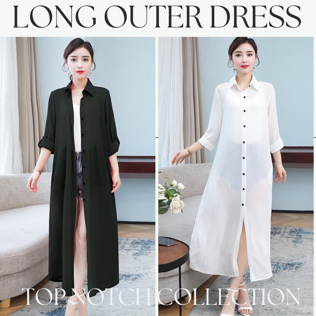 1134 Outer Dress Putih Outer Hitam Outer Panjang Chiffon