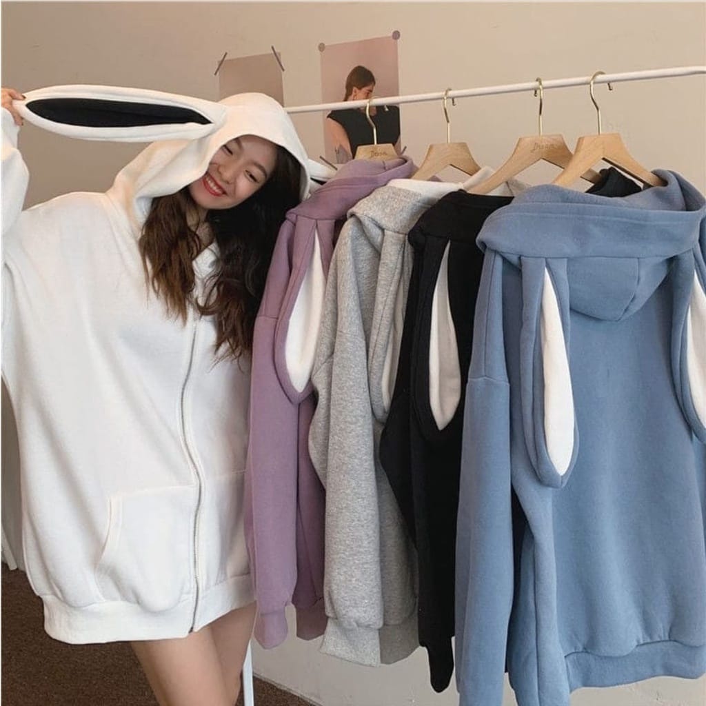 XXL RABBIT ZIPER HOODIE OVERSIZE WANITA - SWEATER JAKET HOODIE LUCU KOREAN STYLE