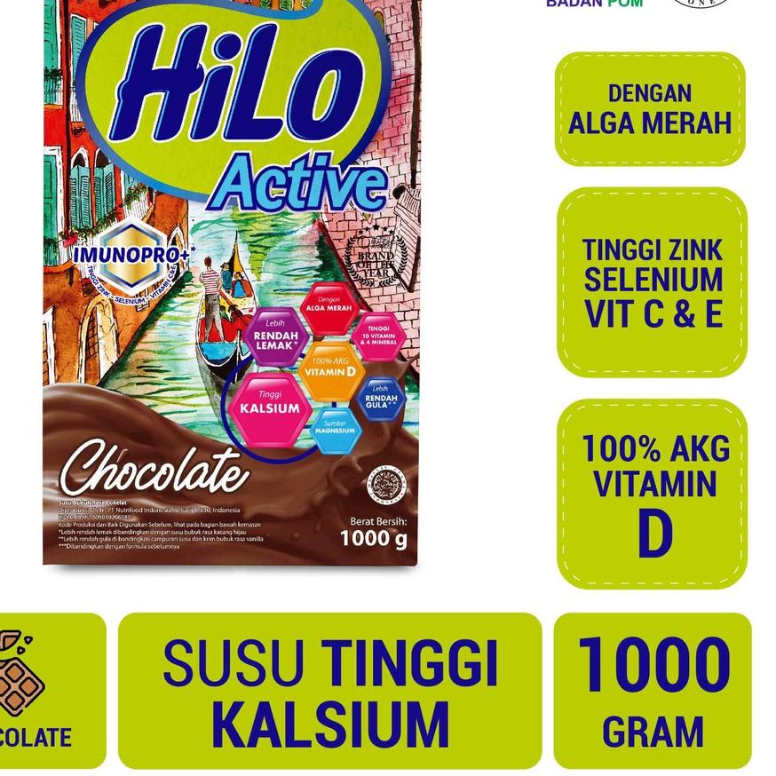 

☇ HiLo Active Chocolate 1000 gram - Susu Tinggi Kalsium ←