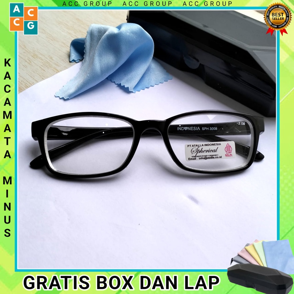 Kacamata Minus Model Kotak Ukuran 0.50 sd 4.00 Gratis Box dan Lap