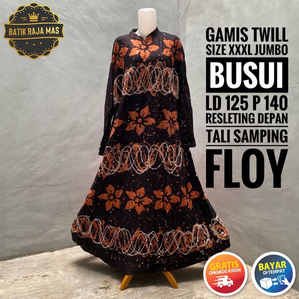 Gamis Batik Ibu Ibu Orang Tua Wanita Dewasa Jumbo Twill Ori Pekalongan Syari Raya Lebaran Busui Frie