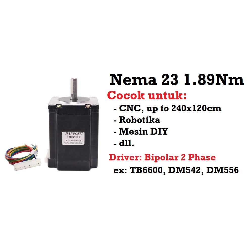 [HAEBOT] Motor Stepper Nema 23 57 23HS7628 Hanpose 1.89Nm 76mm 2.8A 269oz CNC Robot Laser Router Plasma Milling High Torque Mesin Induksi Slider Mekanik Bipolar 2 Phase Fasa Coil Dinamo Penggerak