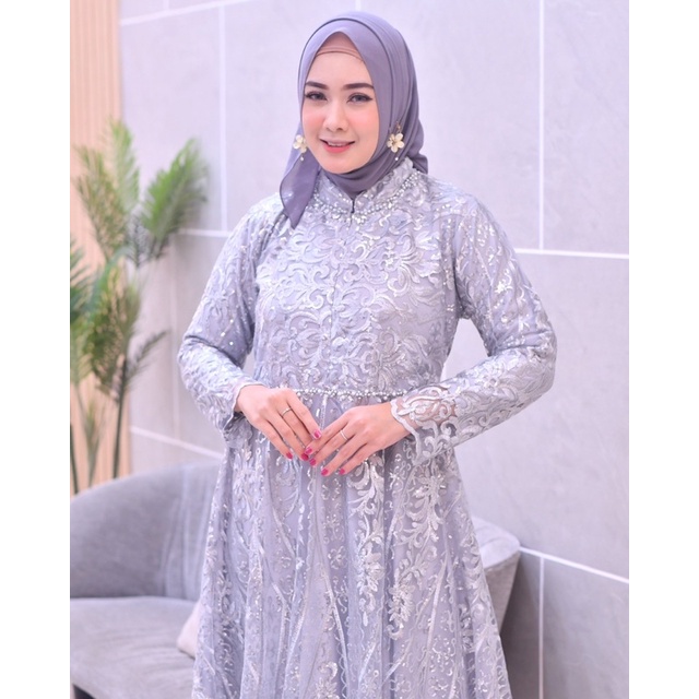 Permata Olshop / Kebaya Gamis Brukat Tulle Bordir Busui / Gamis Kebaya Kondangan / Kebaya Gamis Pesta Mewah / Gamis Modern