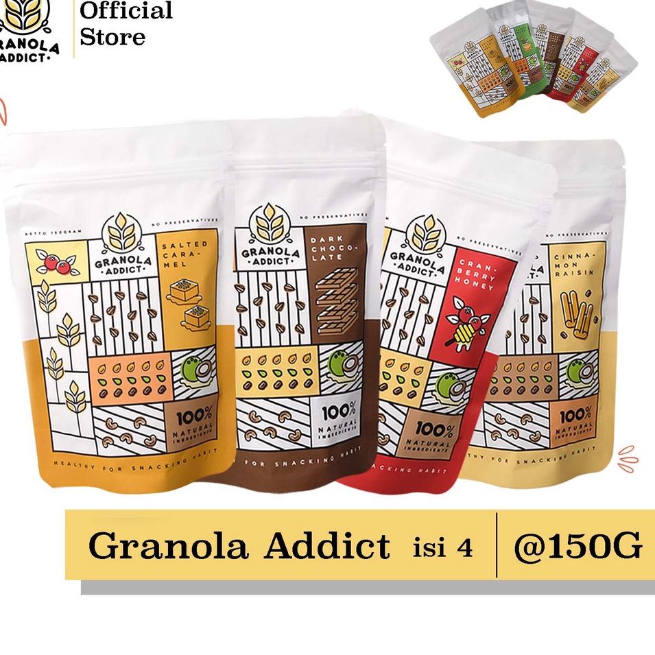 

Nikmati 3.3 Promonya Granola Addict - Paket Isi 4 * 150gram (Pandan Wangi / Dark Choco / Cinnamon, Cranberry / Caramel) ..,,.,,.,