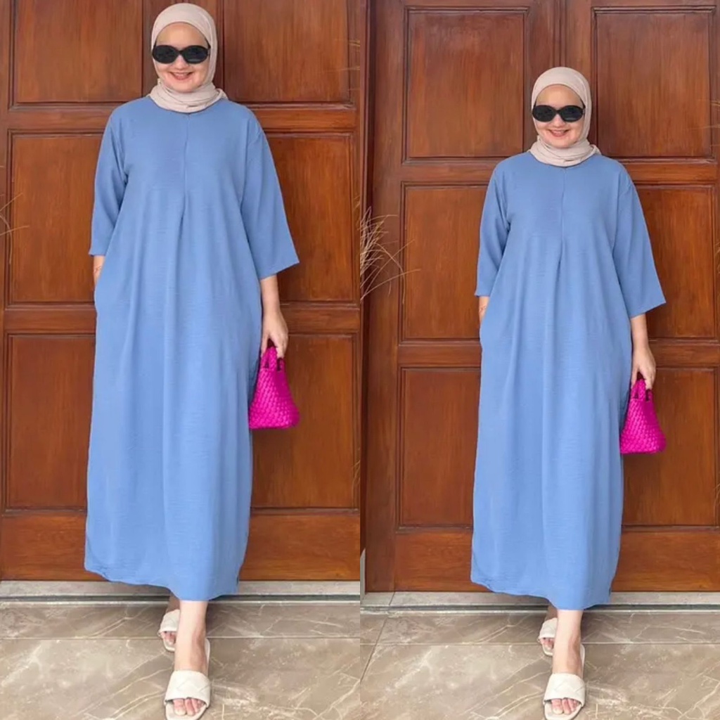 Lenora dress panjang gamis midi maxi wanita muslim airflow crincle DEODORA btcsolo